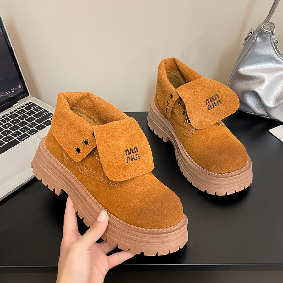 Lace Up Round Toe Platform Boots Apparel and Accessories