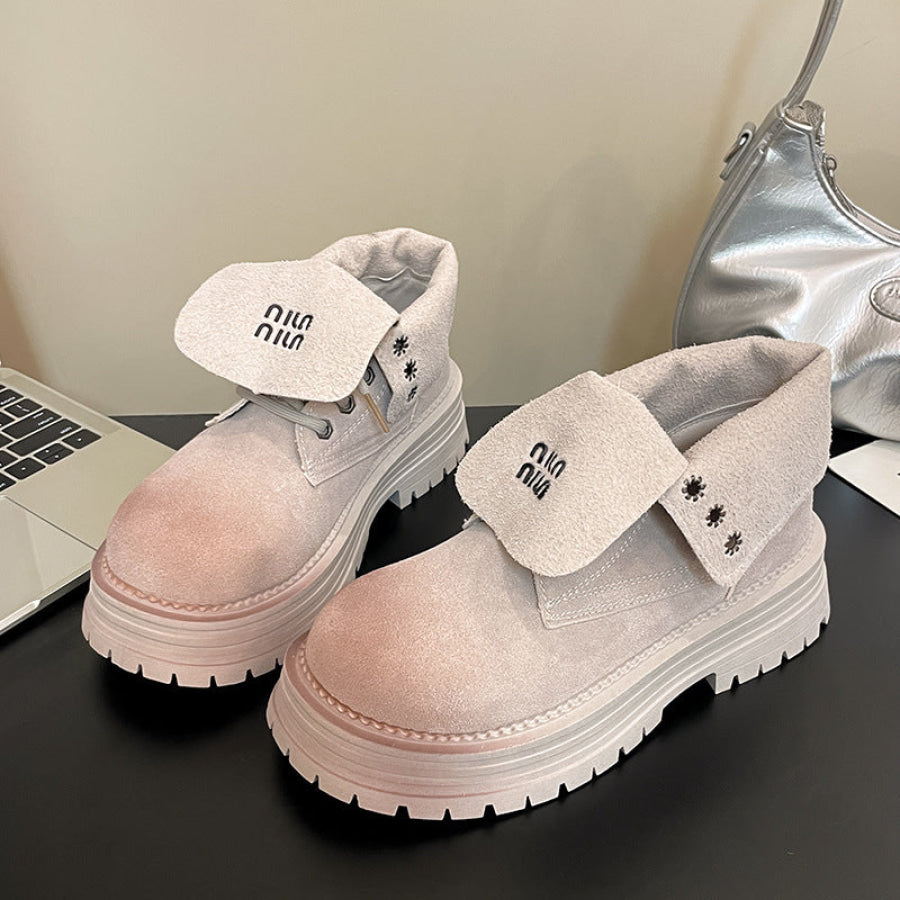 Lace Up Round Toe Platform Boots Apparel and Accessories