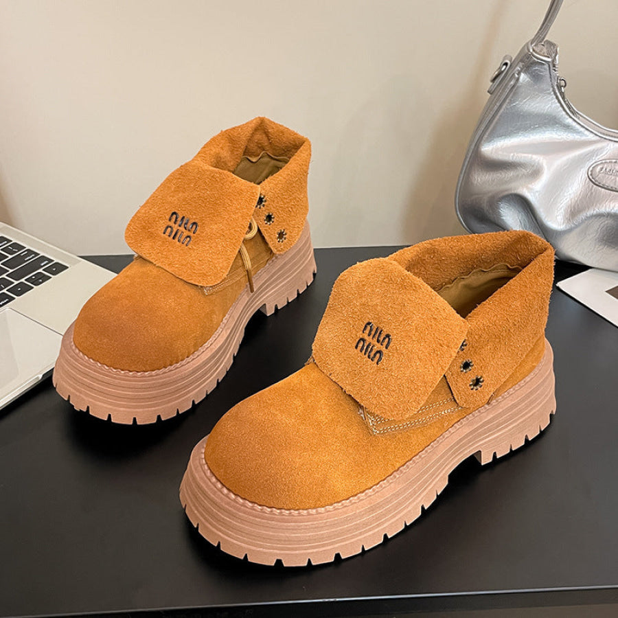 Lace Up Round Toe Platform Boots Pumpkin / 35(US4) Apparel and Accessories