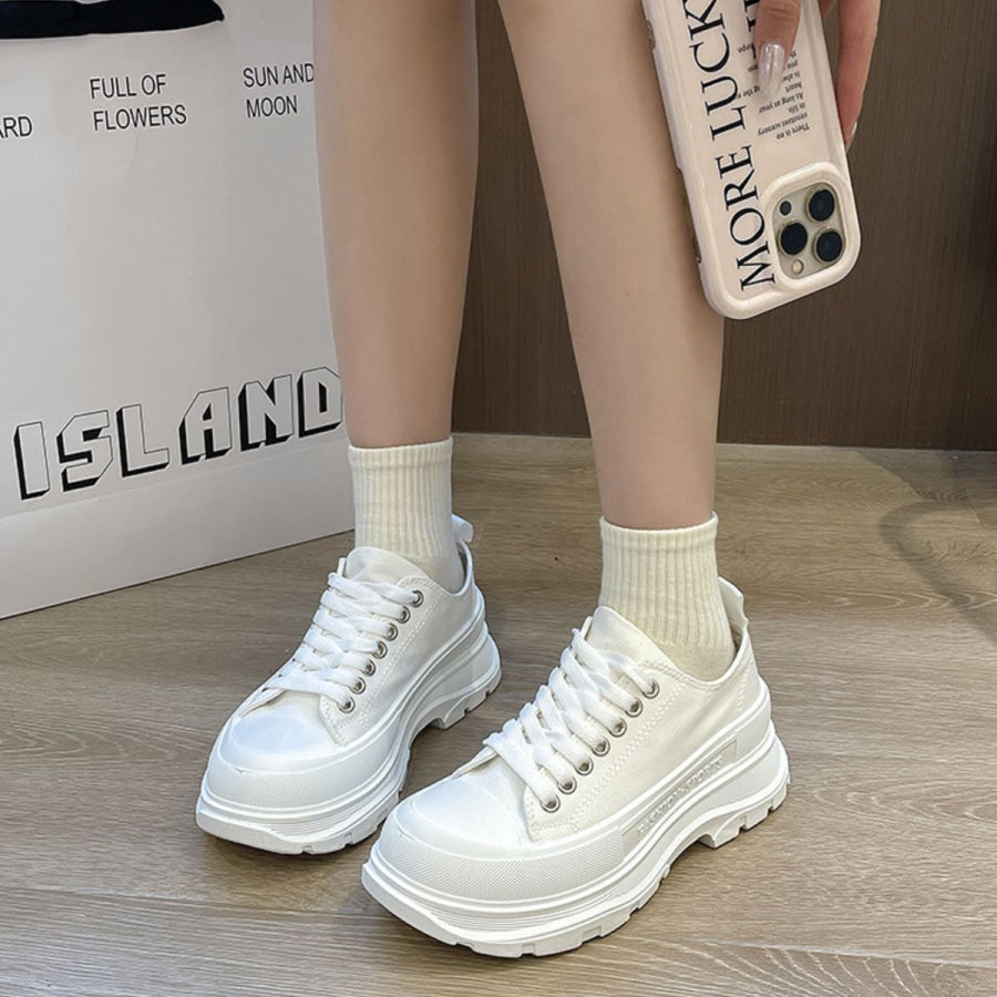 Lace Up Round Toe Platform Sneakers Apparel and Accessories