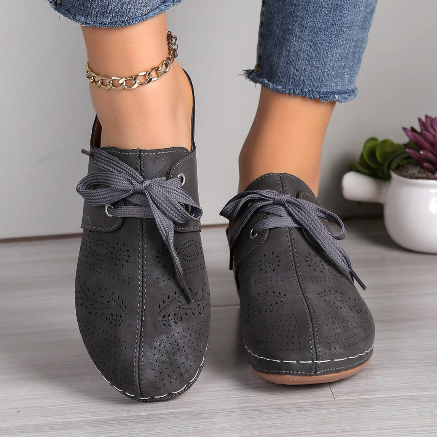 Lace-Up Round Toe Wedge Sandals Charcoal / 36(US5) Apparel and Accessories