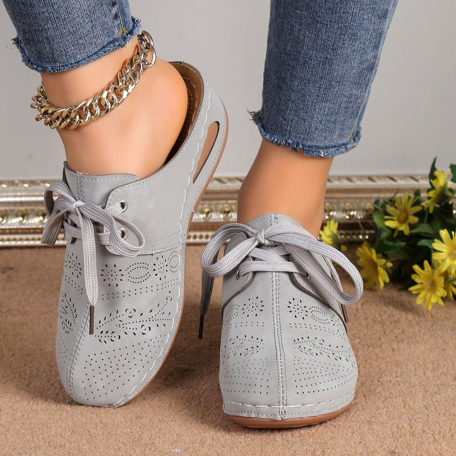 Lace-Up Round Toe Wedge Sandals Heather Gray / 36(US5) Apparel and Accessories