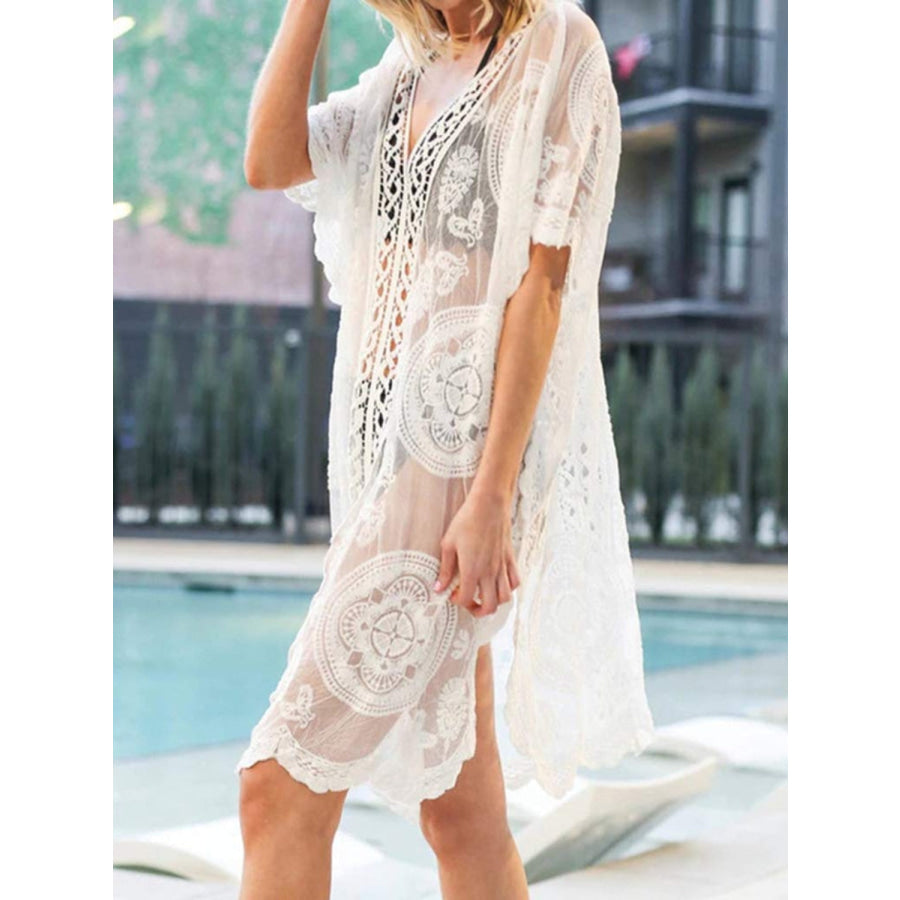 Lace V-Neck Half Sleeve Cover-Up White / One Size Apparel and Accessories