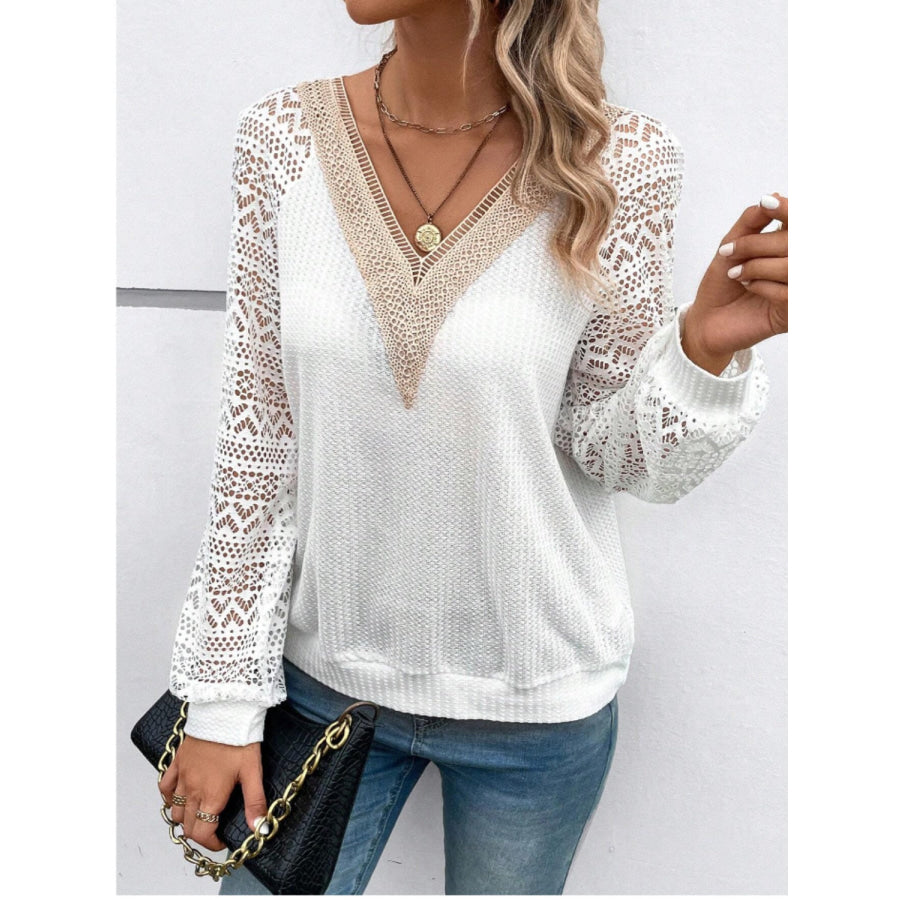 Lace V - Neck Raglan Sleeve Top Apparel and Accessories