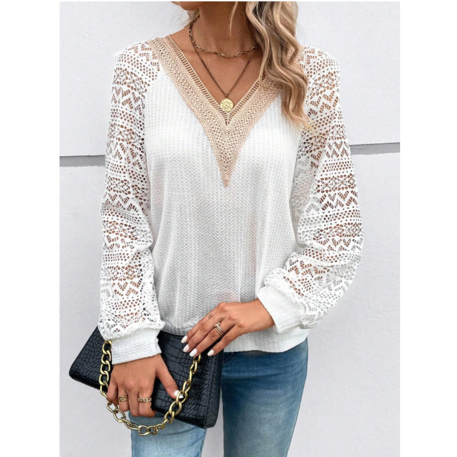 Lace V - Neck Raglan Sleeve Top Apparel and Accessories