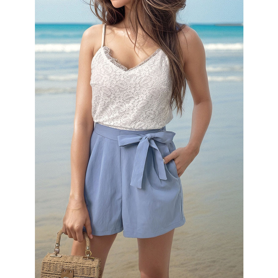 Lace V - Neck Spaghetti Strap Romper Apparel and Accessories