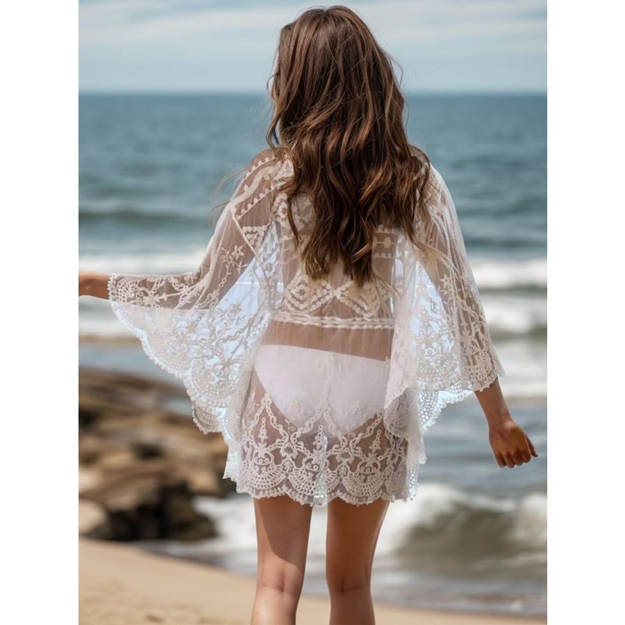 Lace V-Neck Three-Quarter Sleeve Cover Up Apparel and Accessories