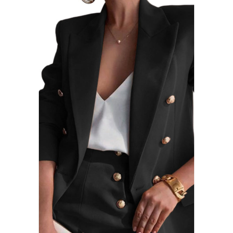 Lapel Collar Long Sleeve Blazer and Shorts Set Apparel and Accessories