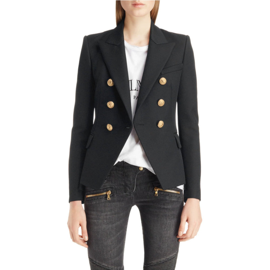 Lapel Collar Long Sleeve Blazer Apparel and Accessories