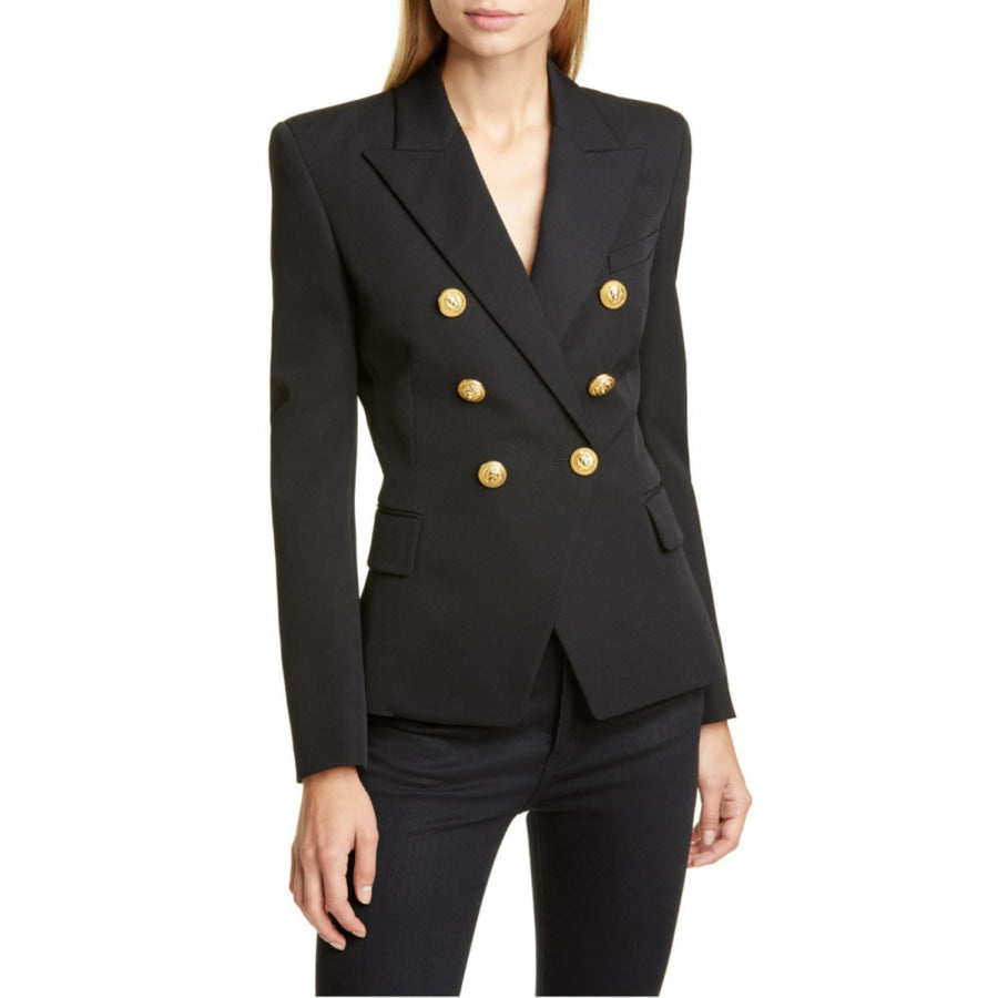 Lapel Collar Long Sleeve Blazer Black / S Apparel and Accessories