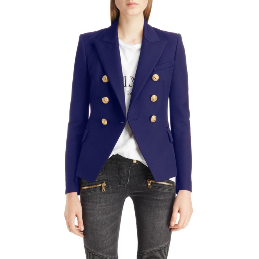 Lapel Collar Long Sleeve Blazer Navy / S Apparel and Accessories
