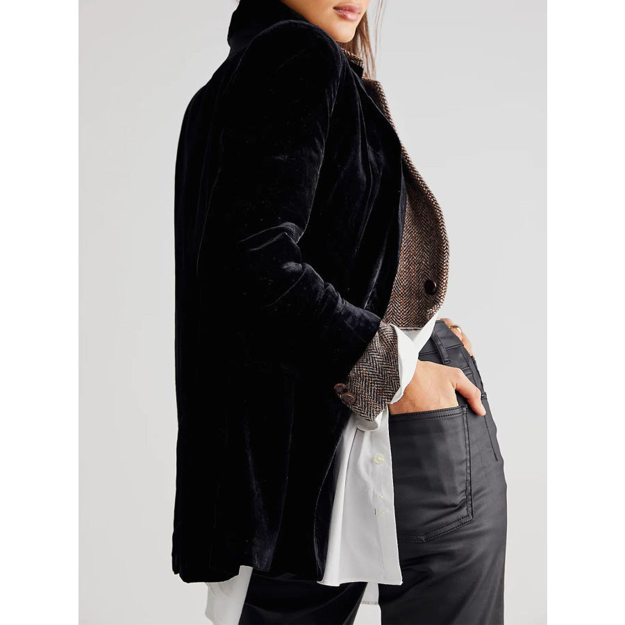 Lapel Collar Long Sleeve Blazer with Pockets Apparel and Accessories