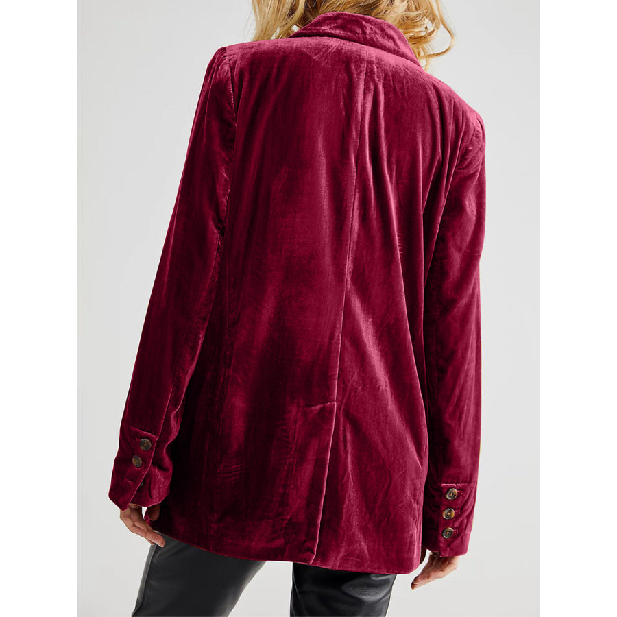 Lapel Collar Long Sleeve Blazer with Pockets Apparel and Accessories