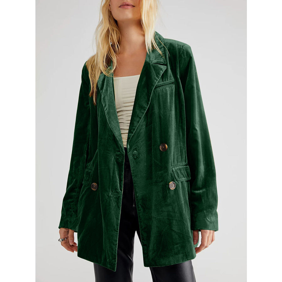 Lapel Collar Long Sleeve Blazer with Pockets Dark Green / S Apparel and Accessories