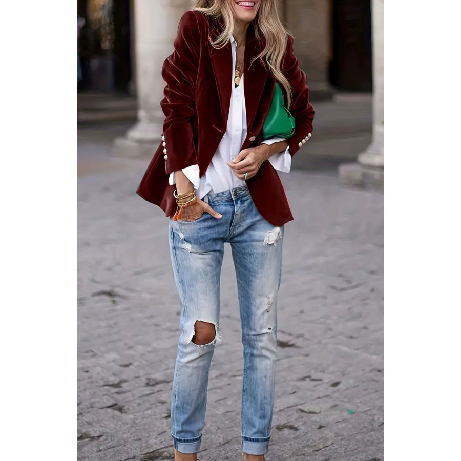 Lapel Collar One Button Blazer Apparel and Accessories