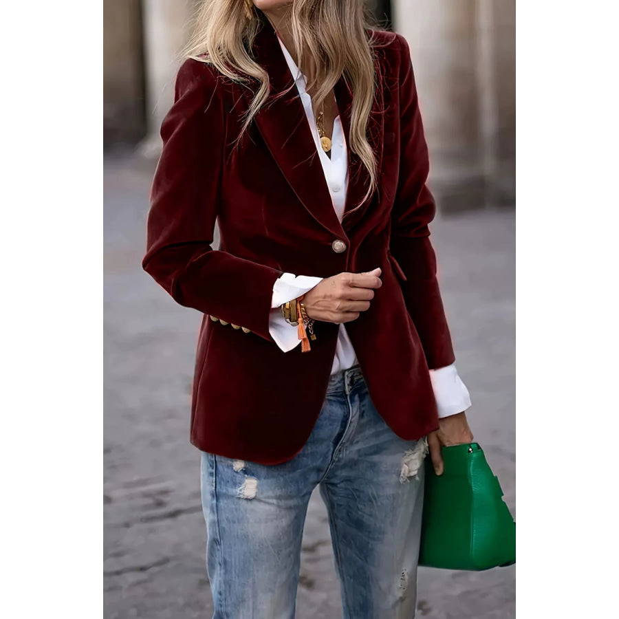 Lapel Collar One Button Blazer Burgundy / S Apparel and Accessories