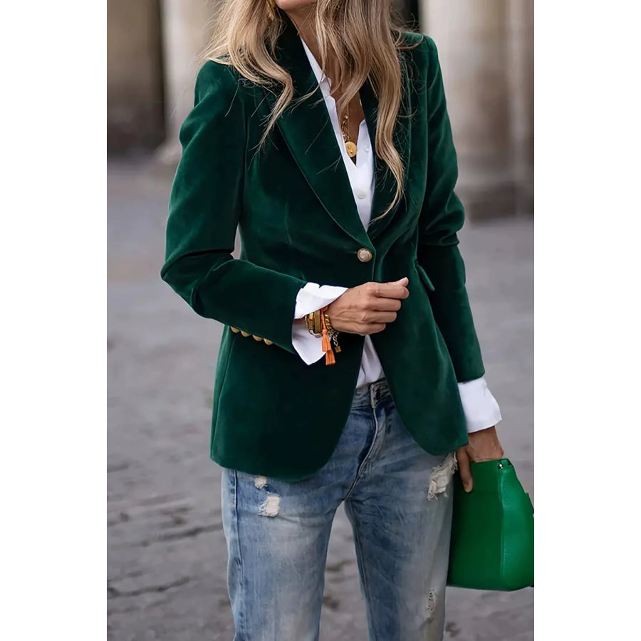 Lapel Collar One Button Blazer Dark Green / S Apparel and Accessories