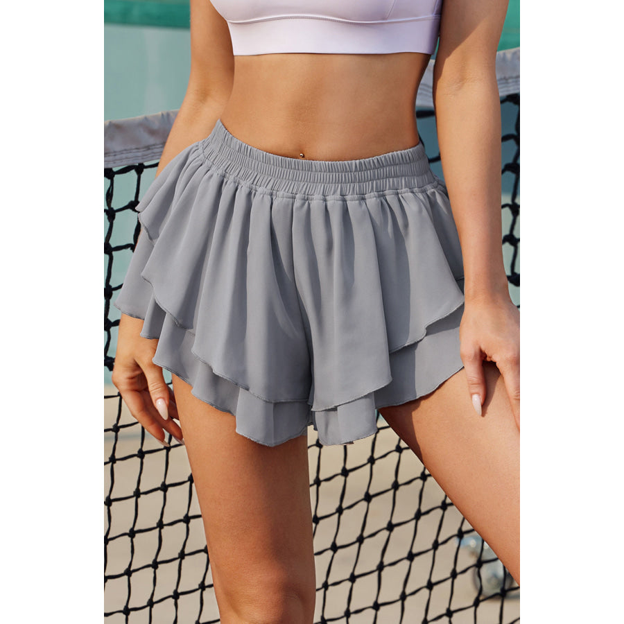 Layered Mid-Rise Waist Active Skirt Charcoal / S Apparel and Accessories