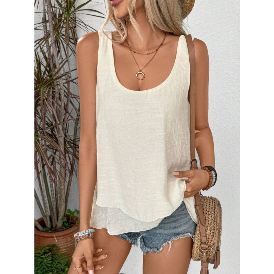 Layered Scoop Neck Wide Strap Tank Cream / S Apparel and Accessories