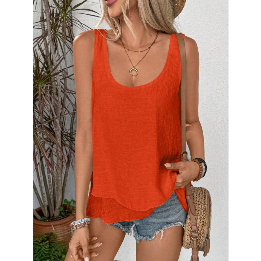 Layered Scoop Neck Wide Strap Tank Orange / S Apparel and Accessories