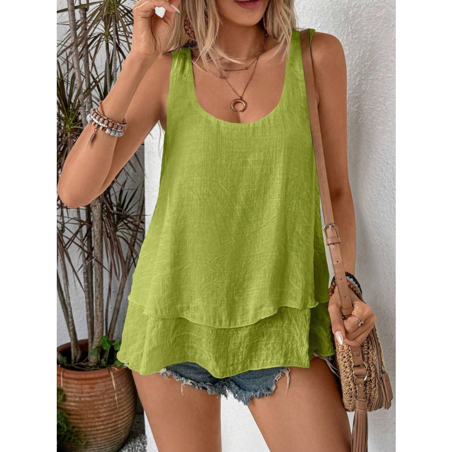 Layered Scoop Neck Wide Strap Tank Yellow-Green / S Apparel and Accessories