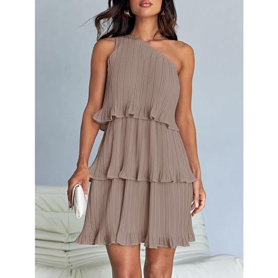 Layered Single Shoulder Mini Dress Apparel and Accessories