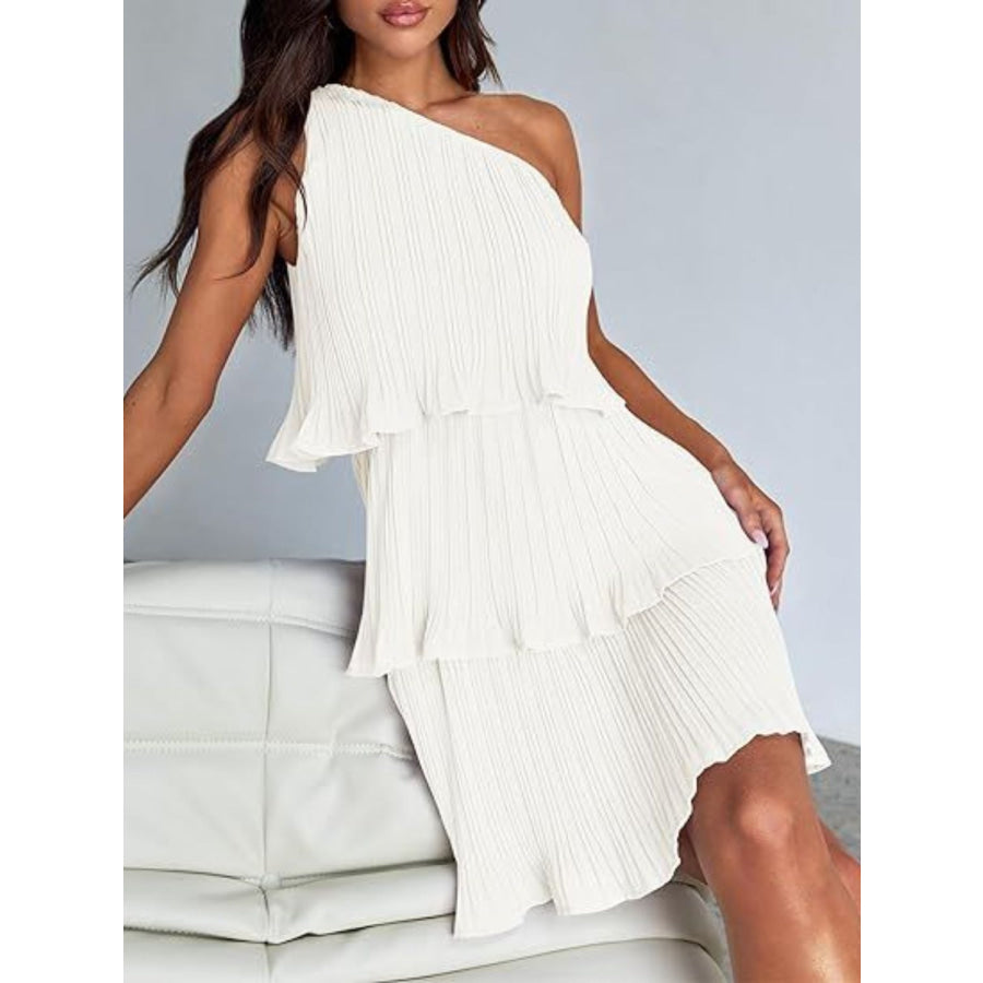 Layered Single Shoulder Mini Dress Apparel and Accessories