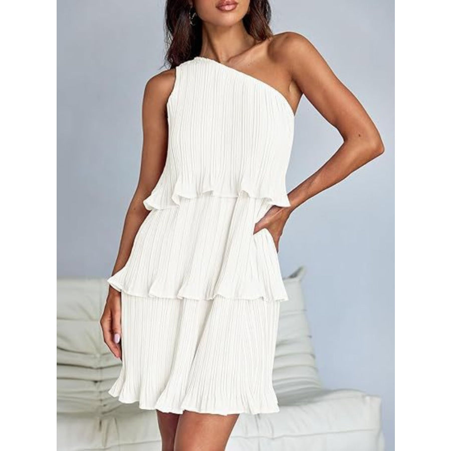 Layered Single Shoulder Mini Dress Apparel and Accessories