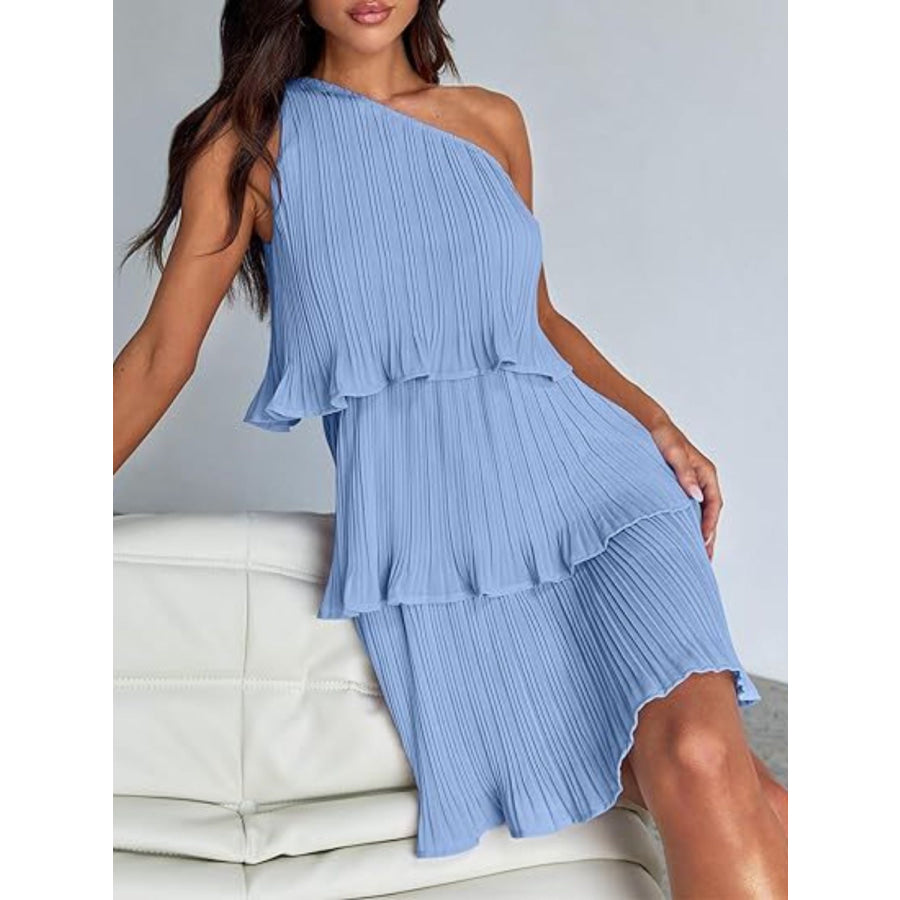 Layered Single Shoulder Mini Dress Apparel and Accessories