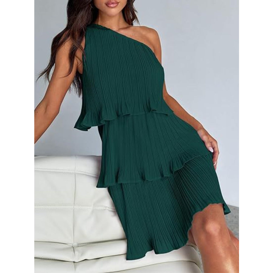 Layered Single Shoulder Mini Dress Apparel and Accessories
