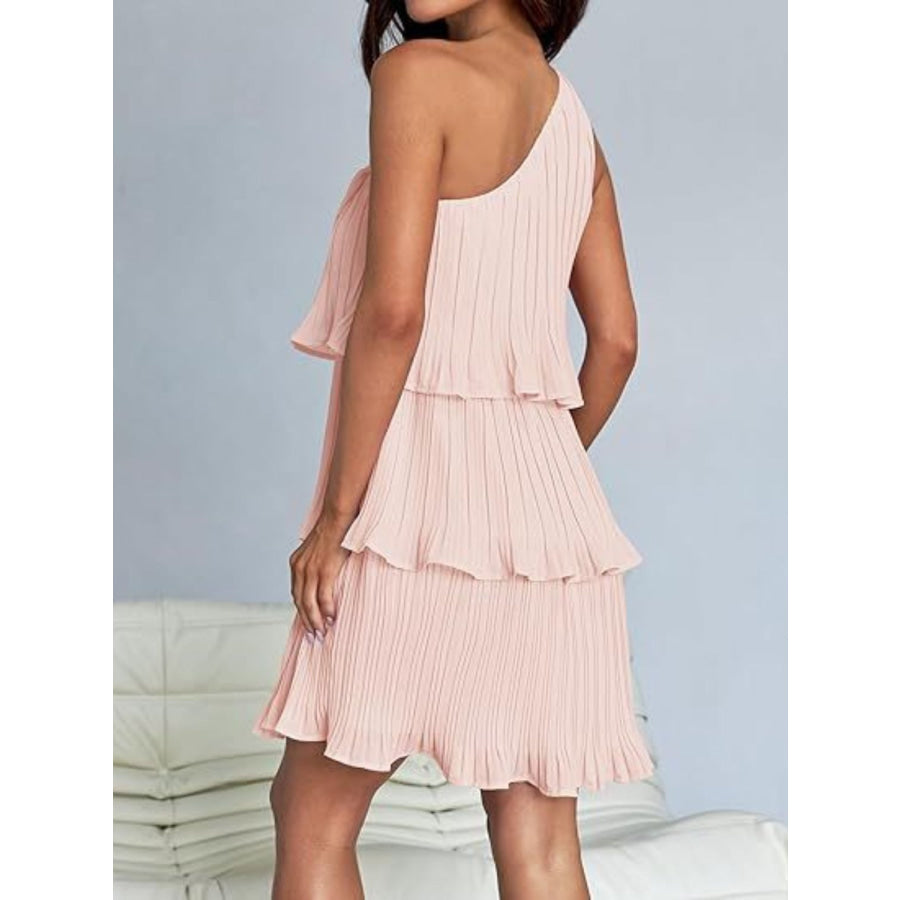 Layered Single Shoulder Mini Dress Apparel and Accessories
