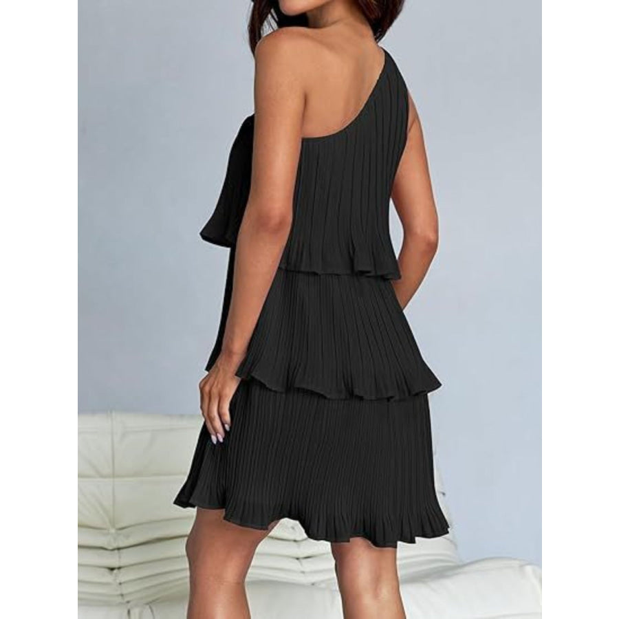 Layered Single Shoulder Mini Dress Apparel and Accessories