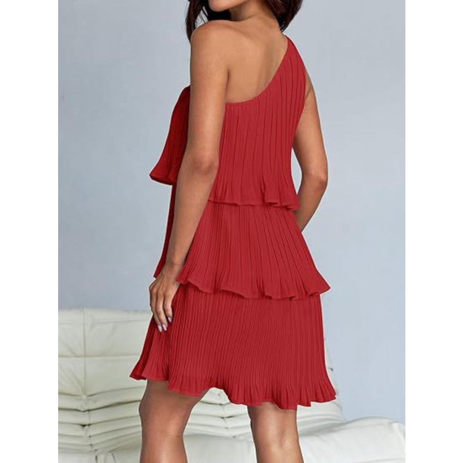 Layered Single Shoulder Mini Dress Apparel and Accessories