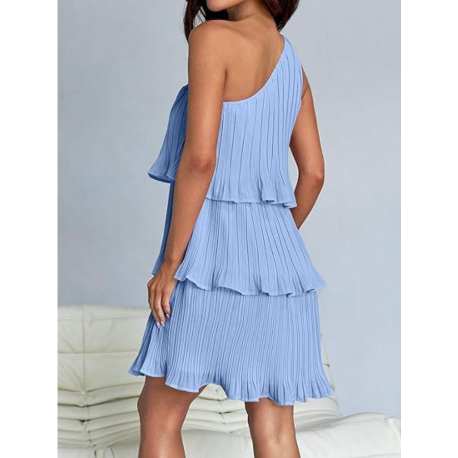 Layered Single Shoulder Mini Dress Apparel and Accessories