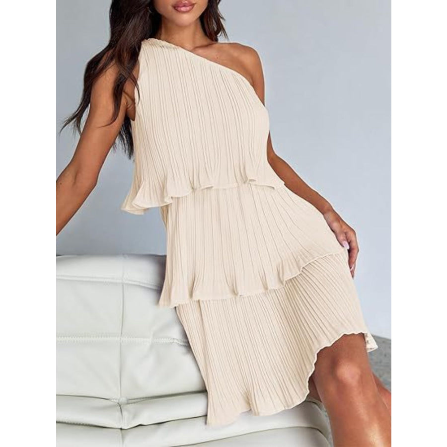 Layered Single Shoulder Mini Dress Apparel and Accessories