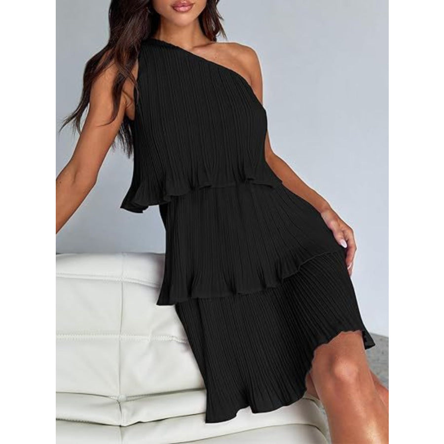 Layered Single Shoulder Mini Dress Apparel and Accessories