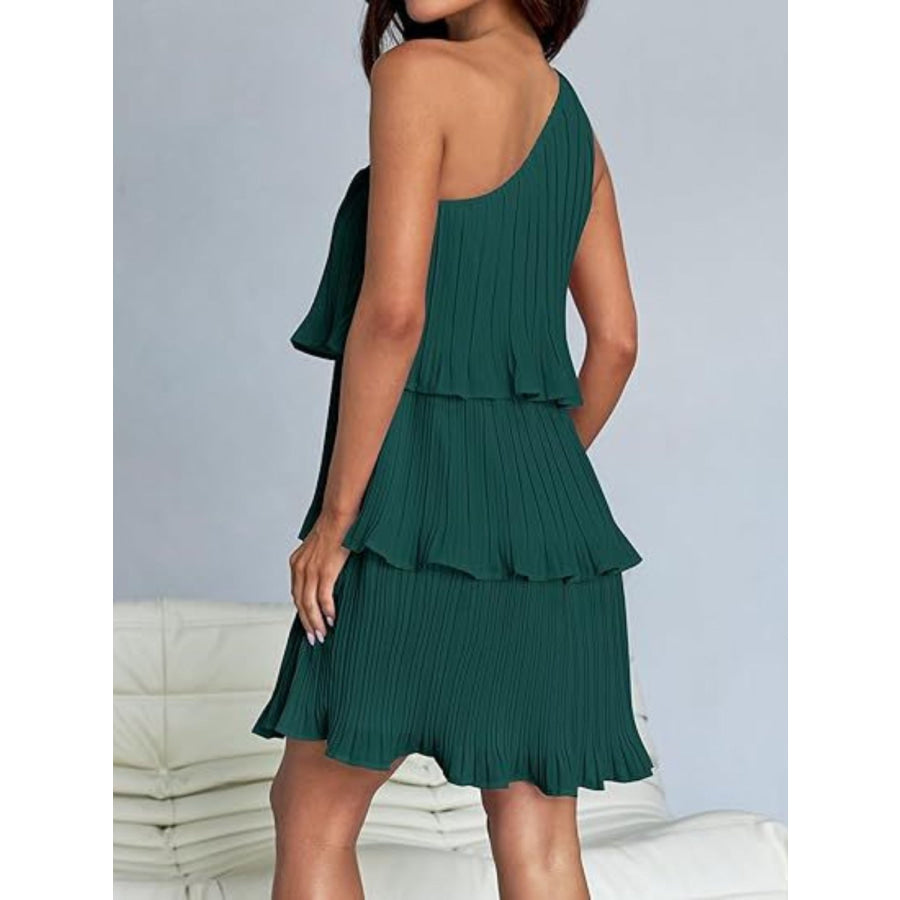 Layered Single Shoulder Mini Dress Apparel and Accessories
