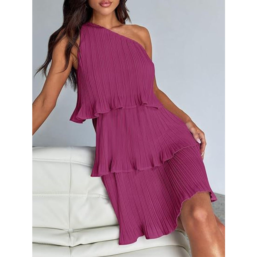 Layered Single Shoulder Mini Dress Apparel and Accessories