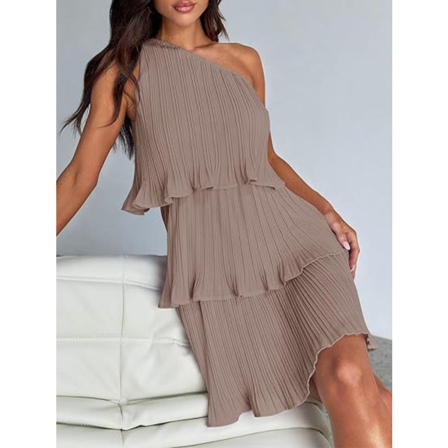 Layered Single Shoulder Mini Dress Apparel and Accessories