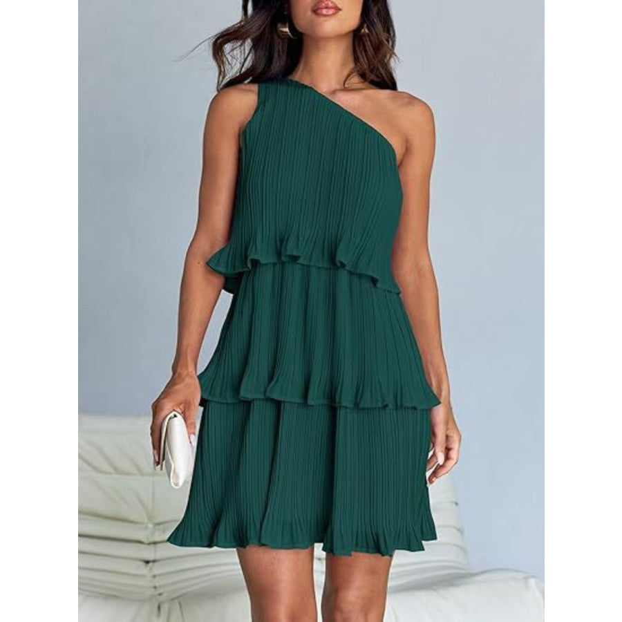 Layered Single Shoulder Mini Dress Apparel and Accessories