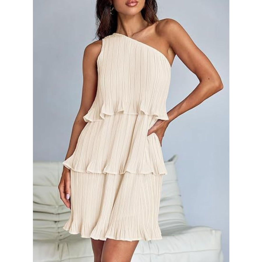 Layered Single Shoulder Mini Dress Apparel and Accessories