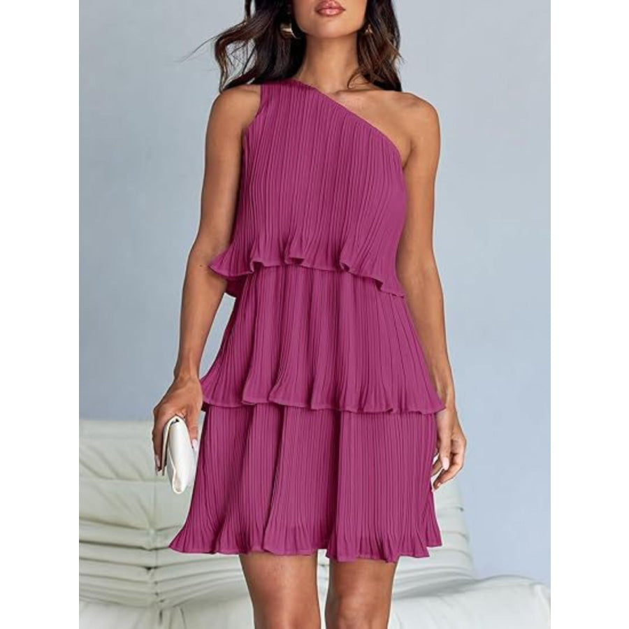 Layered Single Shoulder Mini Dress Apparel and Accessories