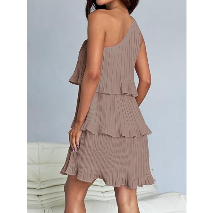 Layered Single Shoulder Mini Dress Apparel and Accessories