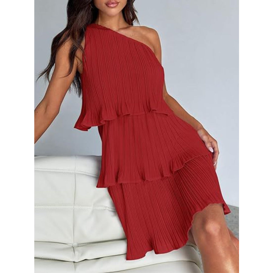 Layered Single Shoulder Mini Dress Apparel and Accessories