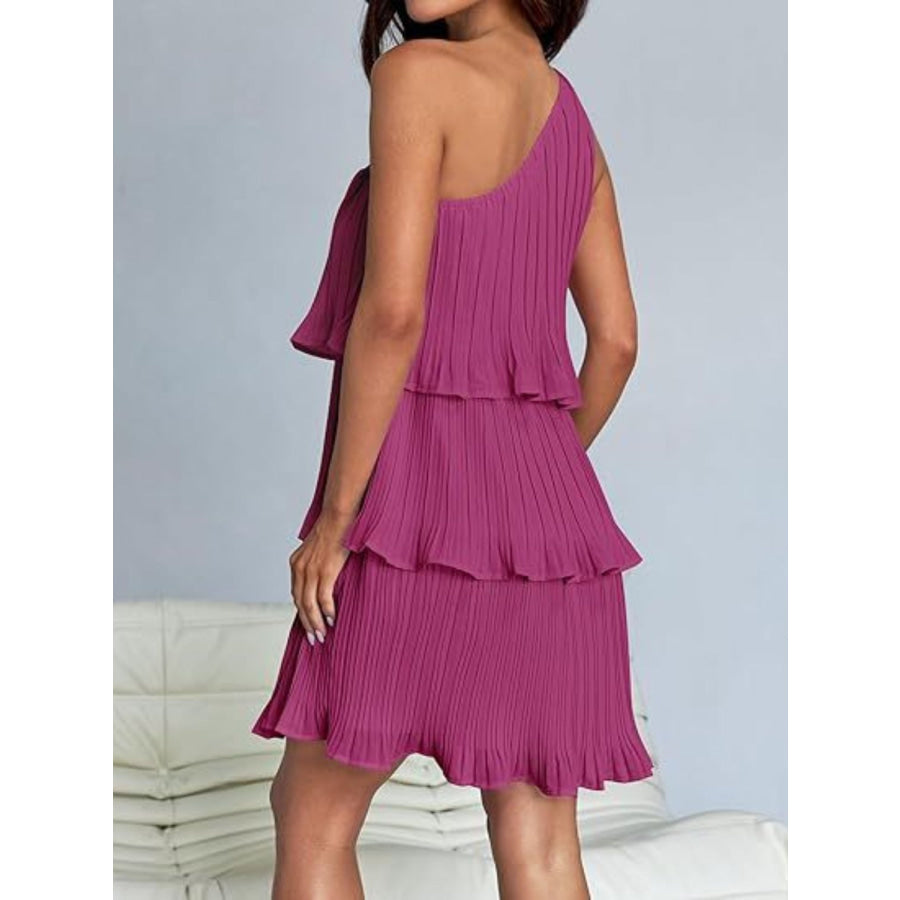 Layered Single Shoulder Mini Dress Apparel and Accessories