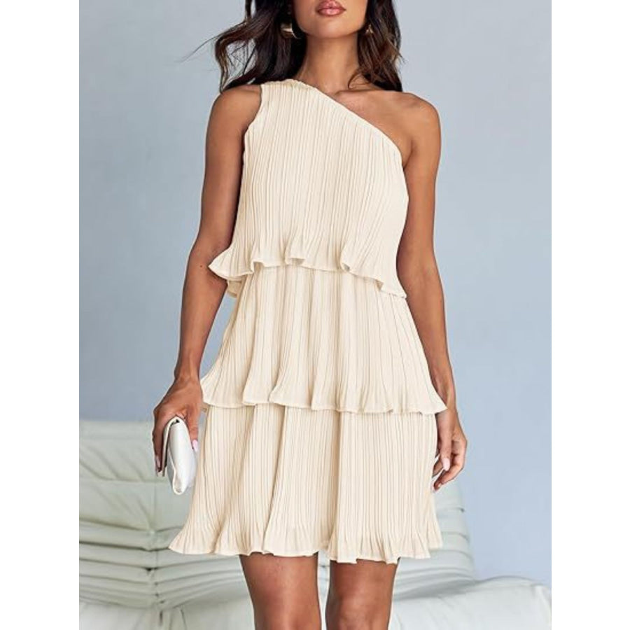 Layered Single Shoulder Mini Dress Cream / S Apparel and Accessories