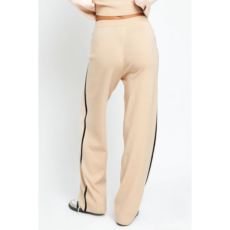 LE LIS COLLECTION Contrast Trim High Waist Wide Leg Sweater Pants Apparel and Accessories