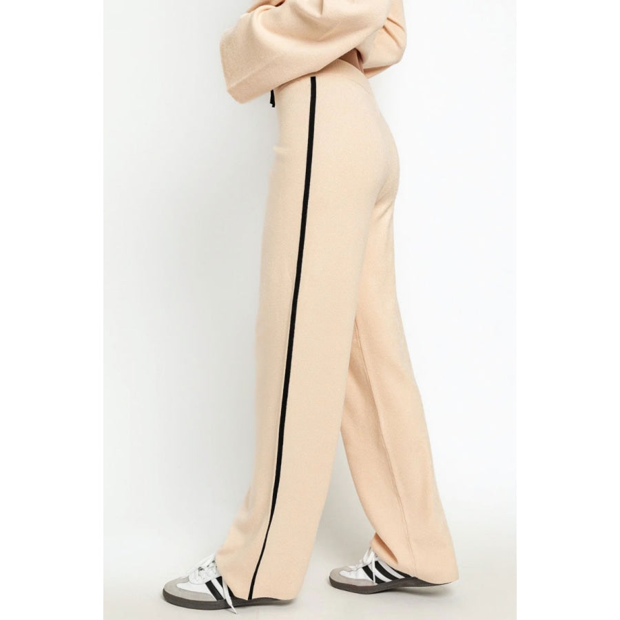 LE LIS COLLECTION Contrast Trim High Waist Wide Leg Sweater Pants Apparel and Accessories