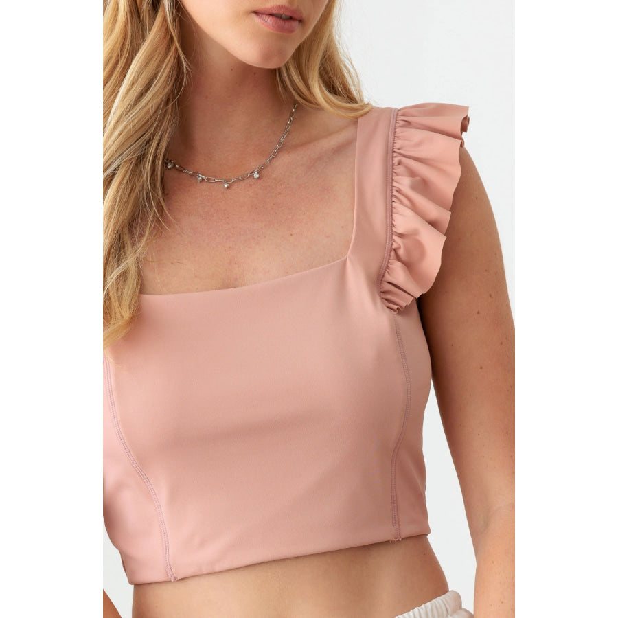 Le Lis Ruffled Cap Sleeve Square Neck Crop Top Apparel and Accessories