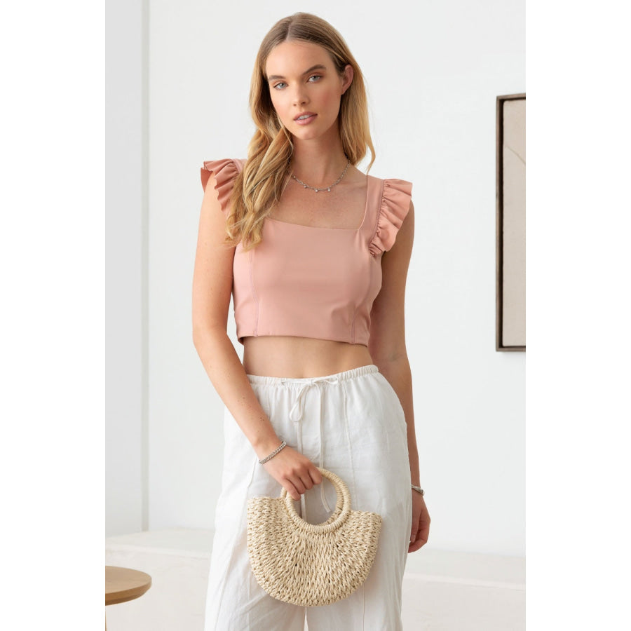 Le Lis Ruffled Cap Sleeve Square Neck Crop Top Dusty Pink / XS Apparel and Accessories